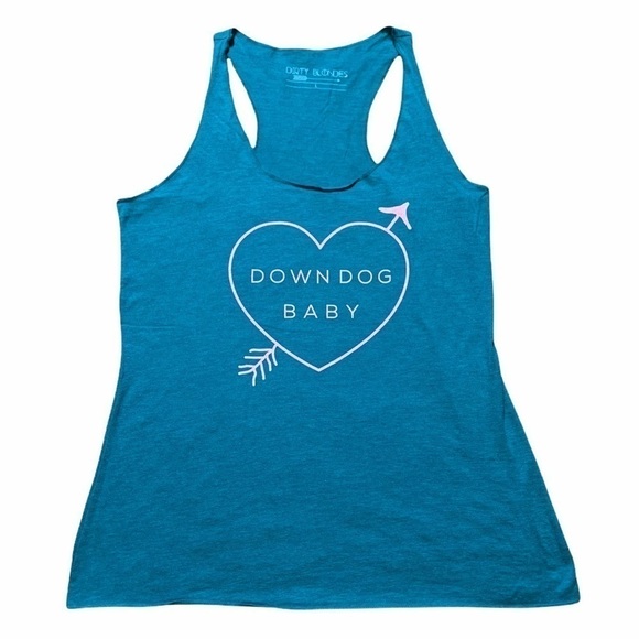 Dirty Blonde Down Dog Baby yoga tank top teal L - Picture 2 of 5